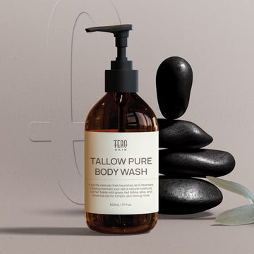Tallow Pure Body Wash bottle with pump on a neutral background
